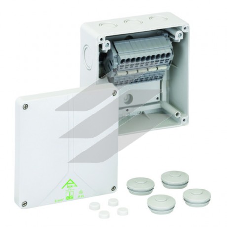 Розподільча коробка Abox-i SL-6² (140x140x79), пружин. клема 5пол.х6мм² (4х0,5-10мм² для кожного пол.), полікарбонат, метрич. введеня-12 місць (3-М20/М25, 5-М25/М32, 2-М20, 2-М20/М25 на днищі), IP65, Spelsberg